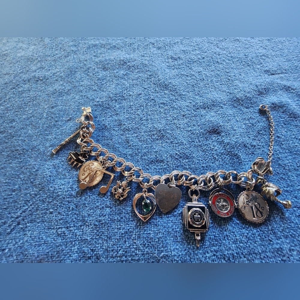 Silver Charm Bracelet with Heart and Camera Charms